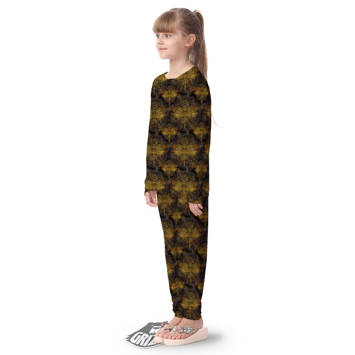 Dragonfly Spiritual Golden Print Kid's Pajamas-grizzshop