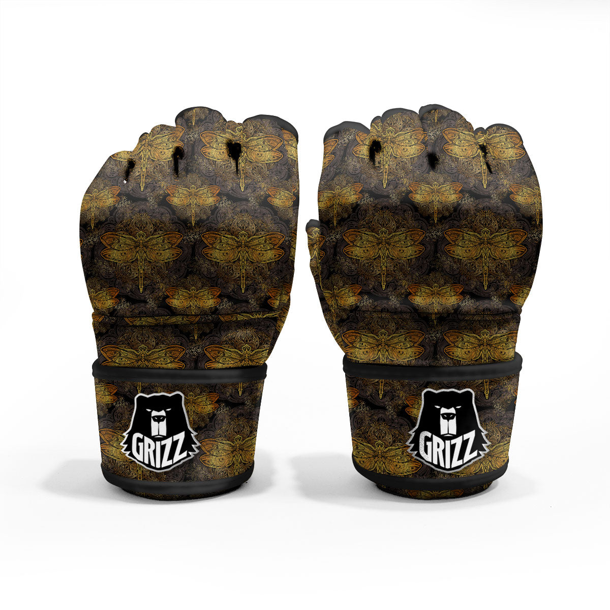 Dragonfly Spiritual Golden Print MMA Gloves-grizzshop