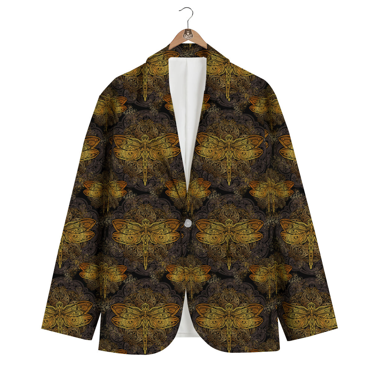Dragonfly Spiritual Golden Print Men's Blazer-grizzshop