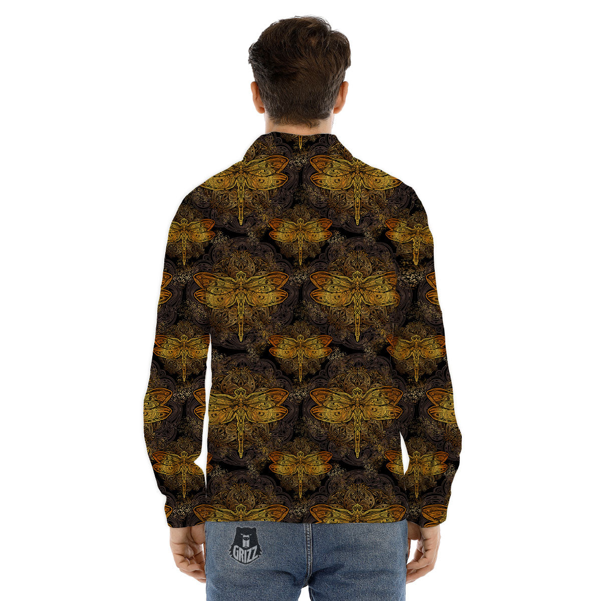 Dragonfly Spiritual Golden Print Men's Dress Shirts-grizzshop
