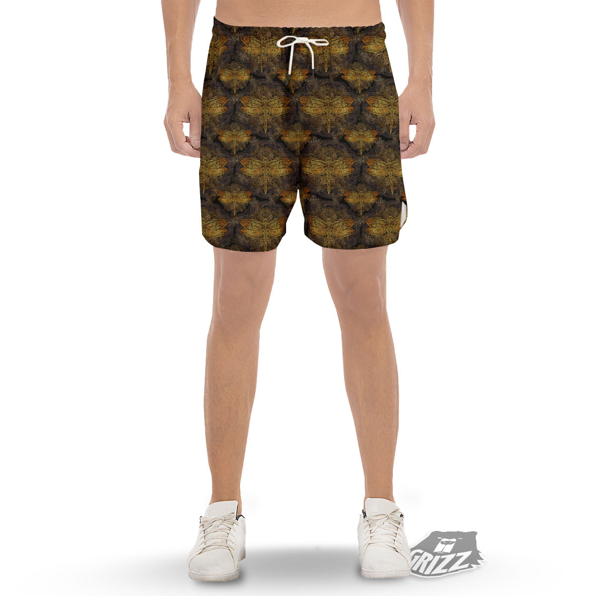 Dragonfly Spiritual Golden Print Men's Gym Shorts-grizzshop