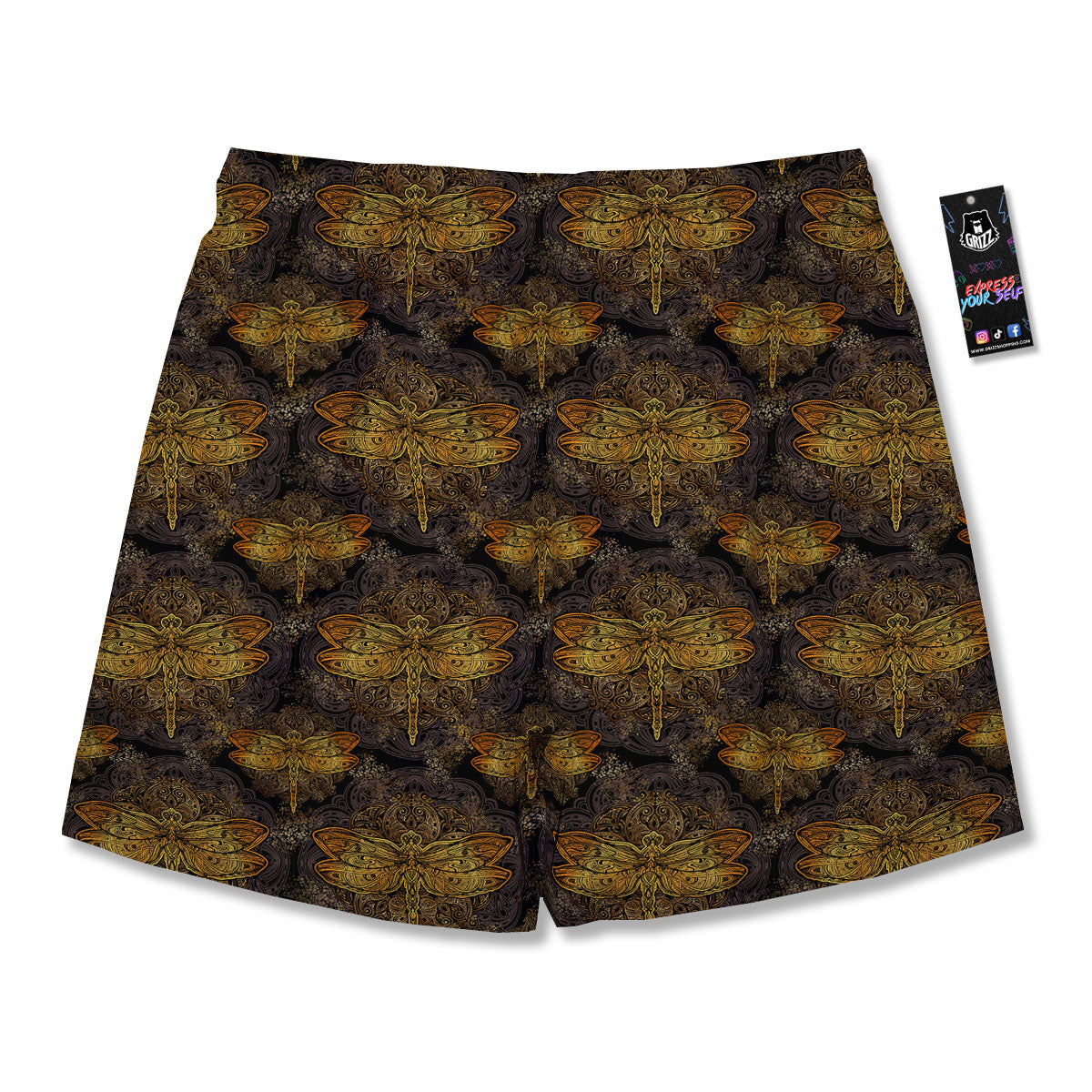 Dragonfly Spiritual Golden Print Men's Running Shorts-grizzshop