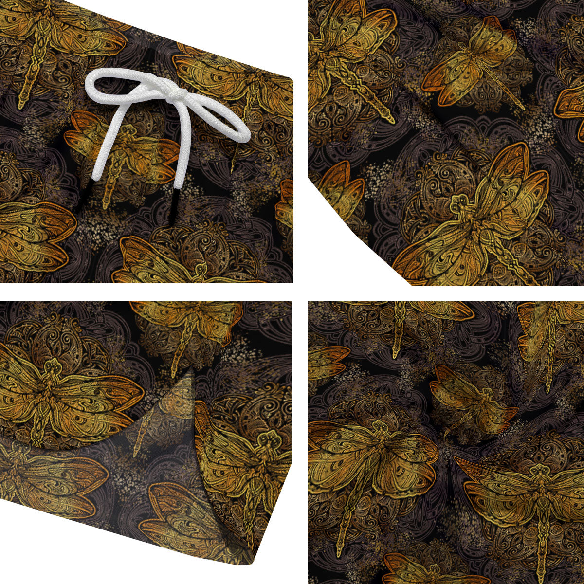Dragonfly Spiritual Golden Print Men's Running Shorts-grizzshop