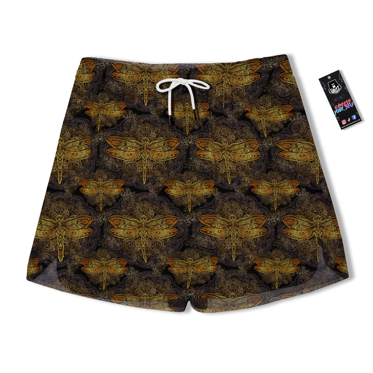 Dragonfly Spiritual Golden Print Men's Running Shorts-grizzshop