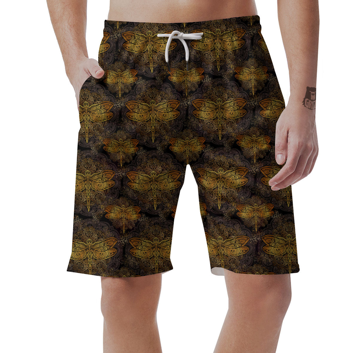 Dragonfly Spiritual Golden Print Men's Shorts-grizzshop