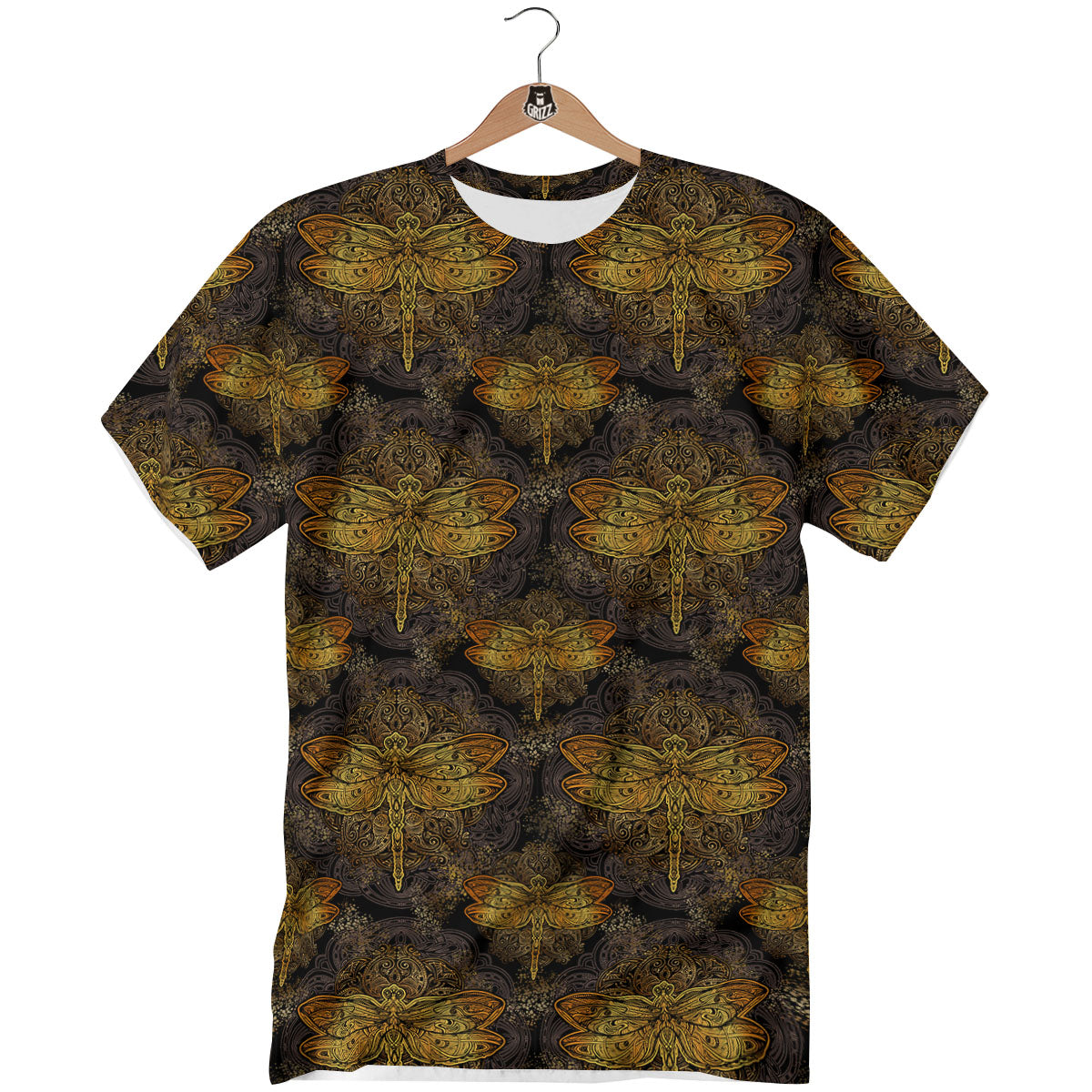 Dragonfly Spiritual Golden Print T-Shirt-grizzshop