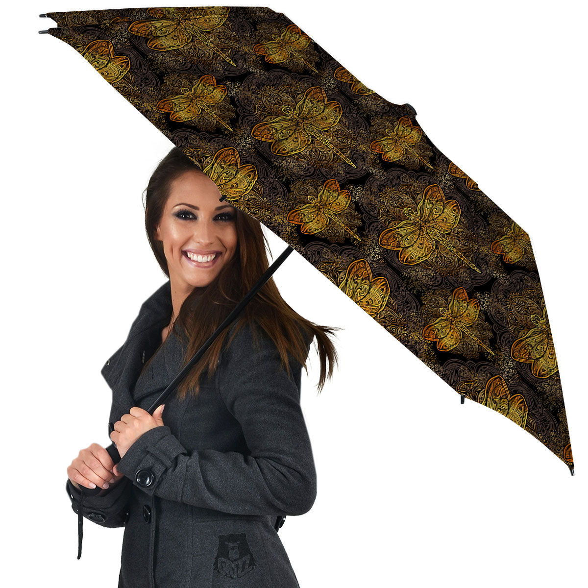 Dragonfly Spiritual Golden Print Umbrella-grizzshop