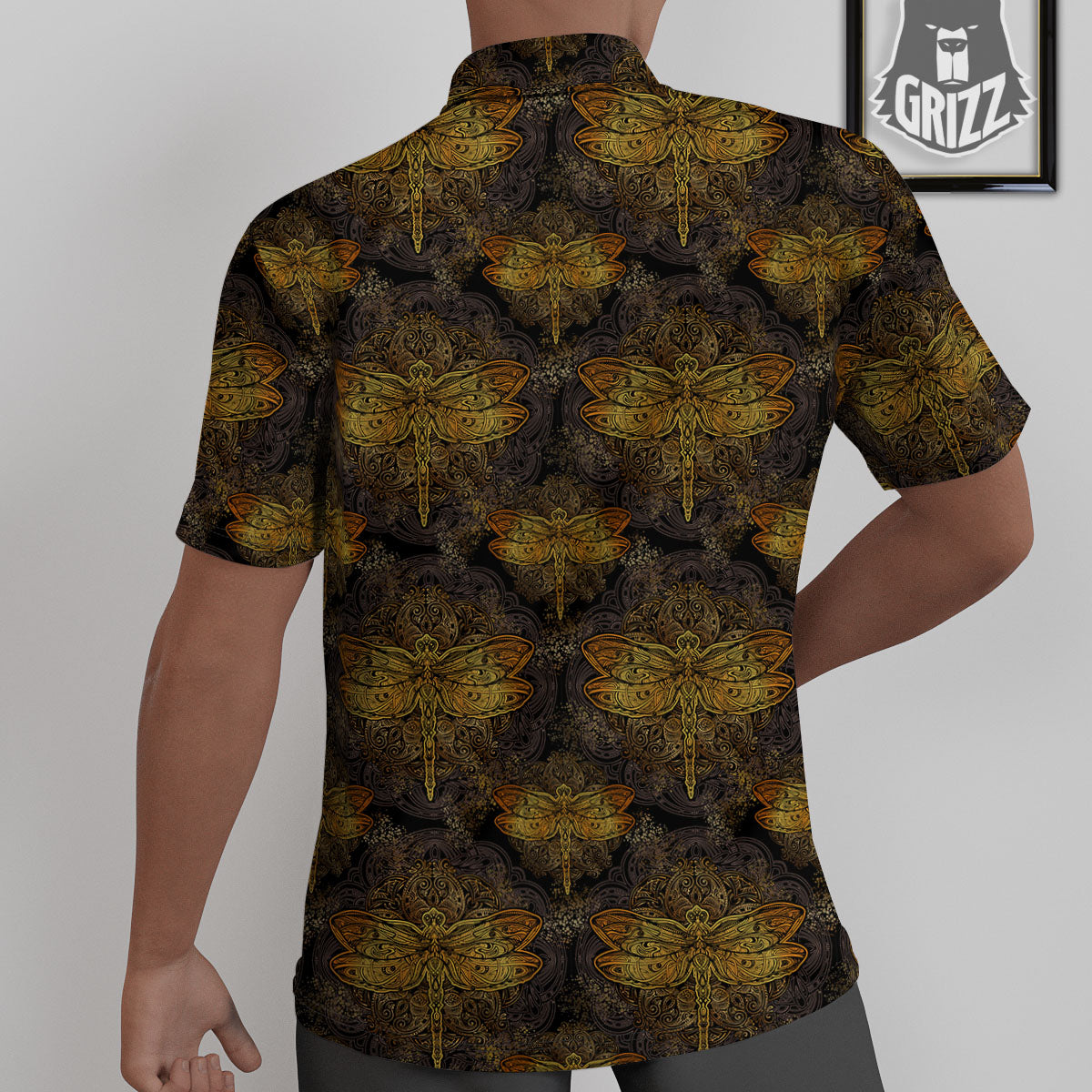 Dragonfly Spiritual Golden Print Untucked Shirts-grizzshop