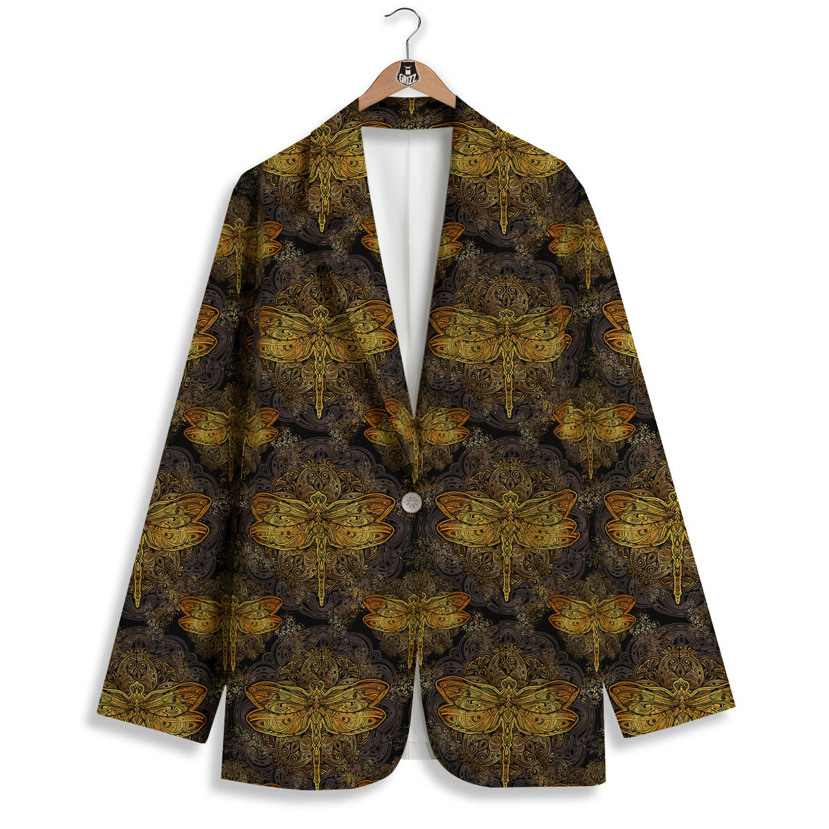 Dragonfly Spiritual Golden Print Women's Blazer-grizzshop