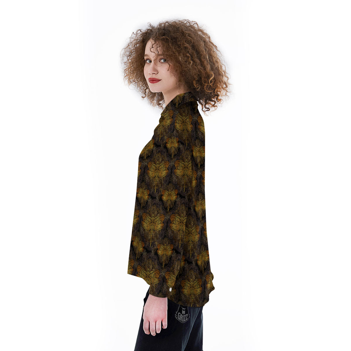 Dragonfly Spiritual Golden Print Women's Long Sleeve Shirts-grizzshop