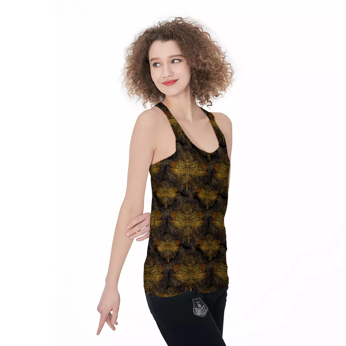 Dragonfly Spiritual Golden Print Women's Racerback Tank Top-grizzshop