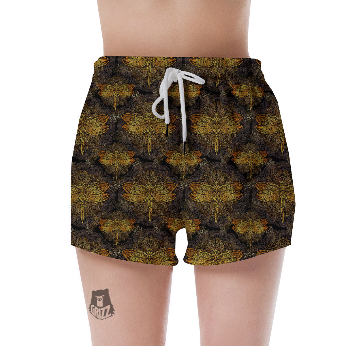 Dragonfly Spiritual Golden Print Women's Shorts-grizzshop