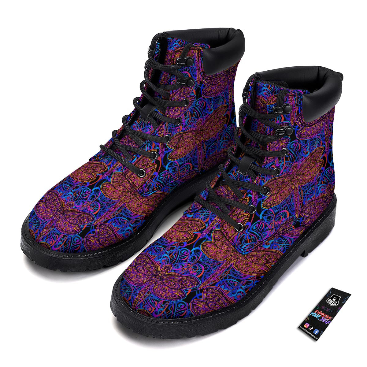 Dragonfly Trippy Print Pattern Boots-grizzshop