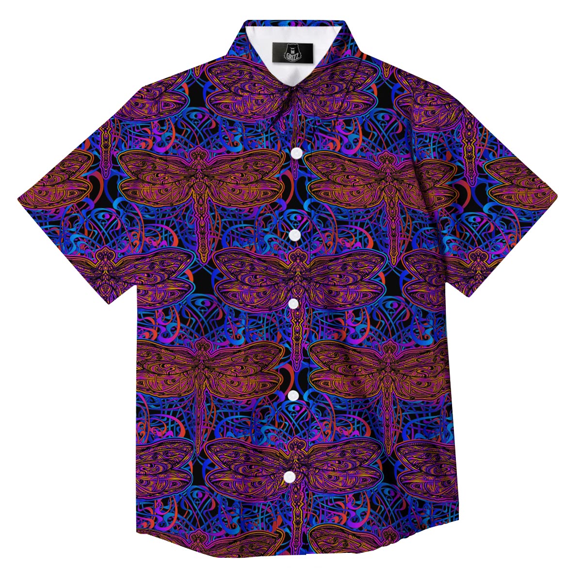 Dragonfly Trippy Print Pattern Button Up Shirt-grizzshop
