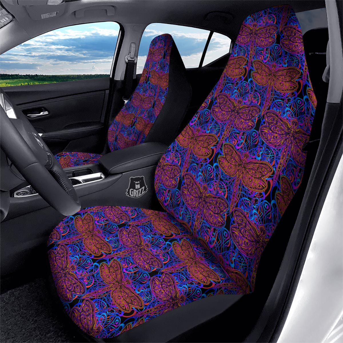 Dragonfly Trippy Print Pattern Car Seat Covers-grizzshop