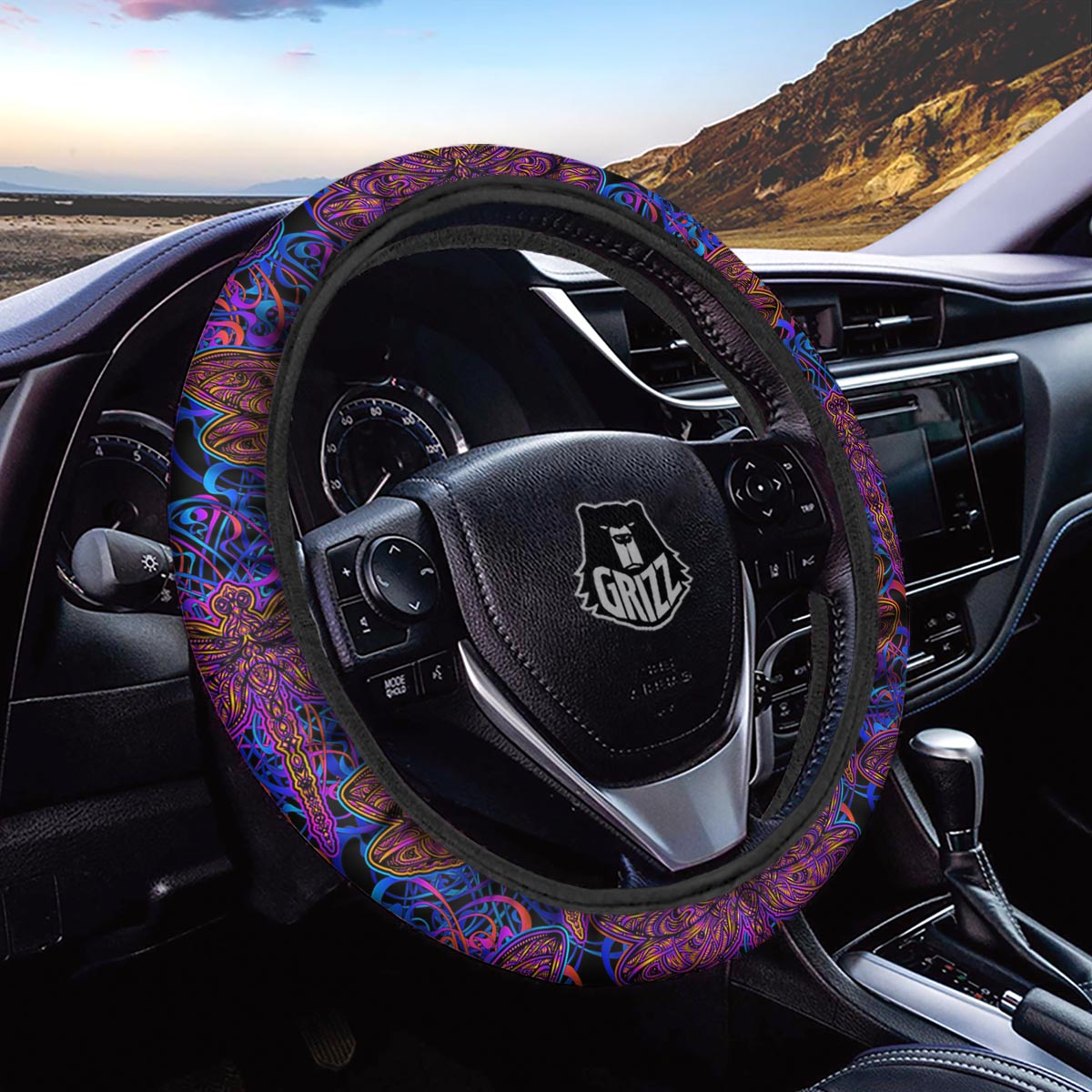 Dragonfly Trippy Print Pattern Car Steering Wheel Cover-grizzshop