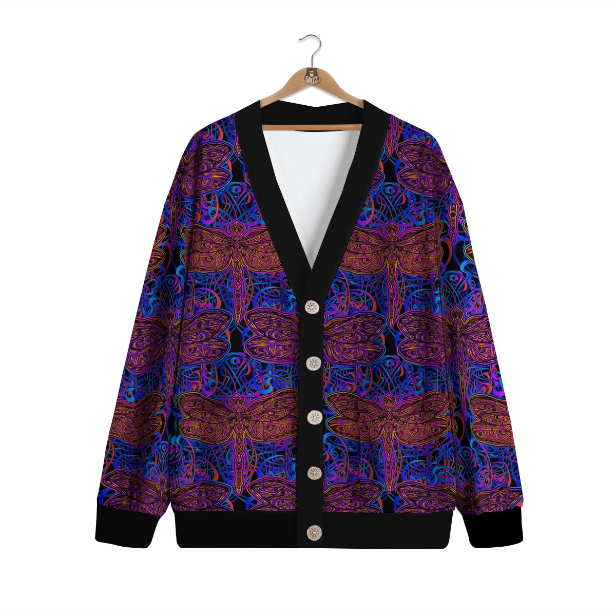 Dragonfly Trippy Print Pattern Cardigan-grizzshop