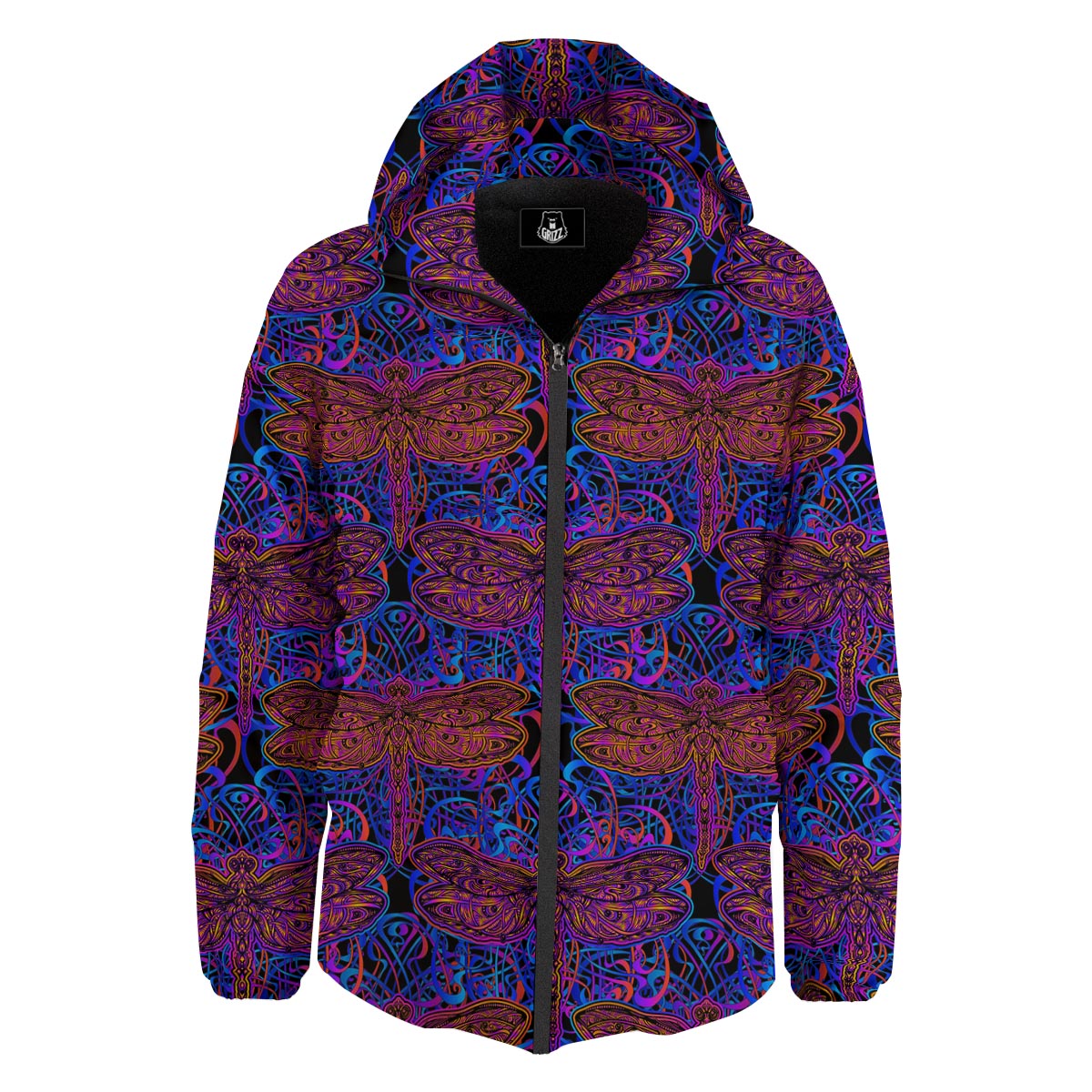 Dragonfly Trippy Print Pattern Down Jacket-grizzshop