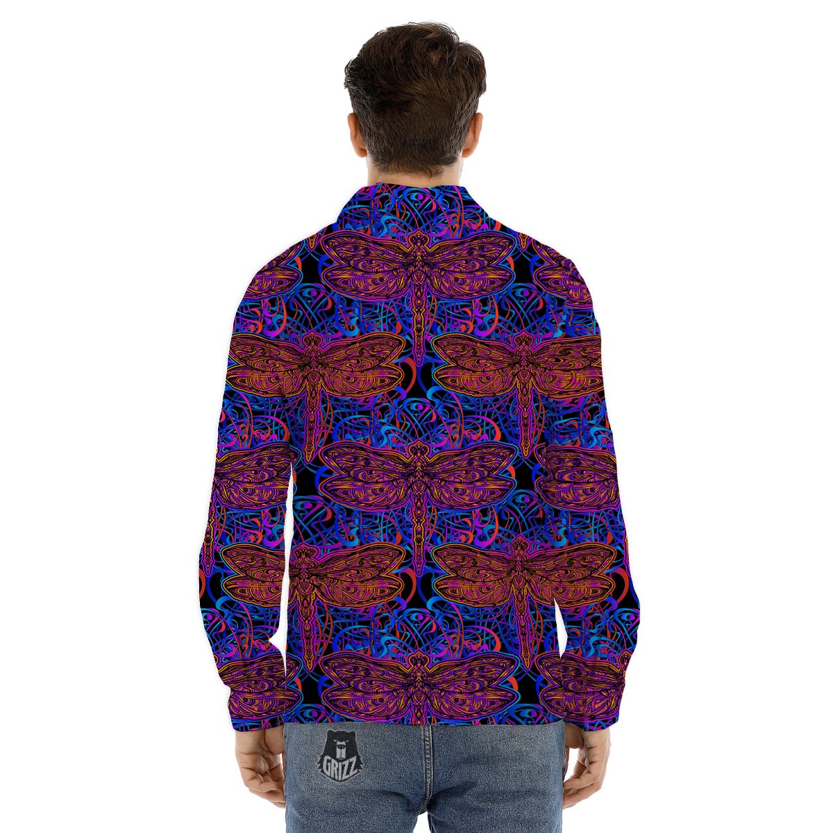 Dragonfly Trippy Print Pattern Men's Dress Shirts-grizzshop