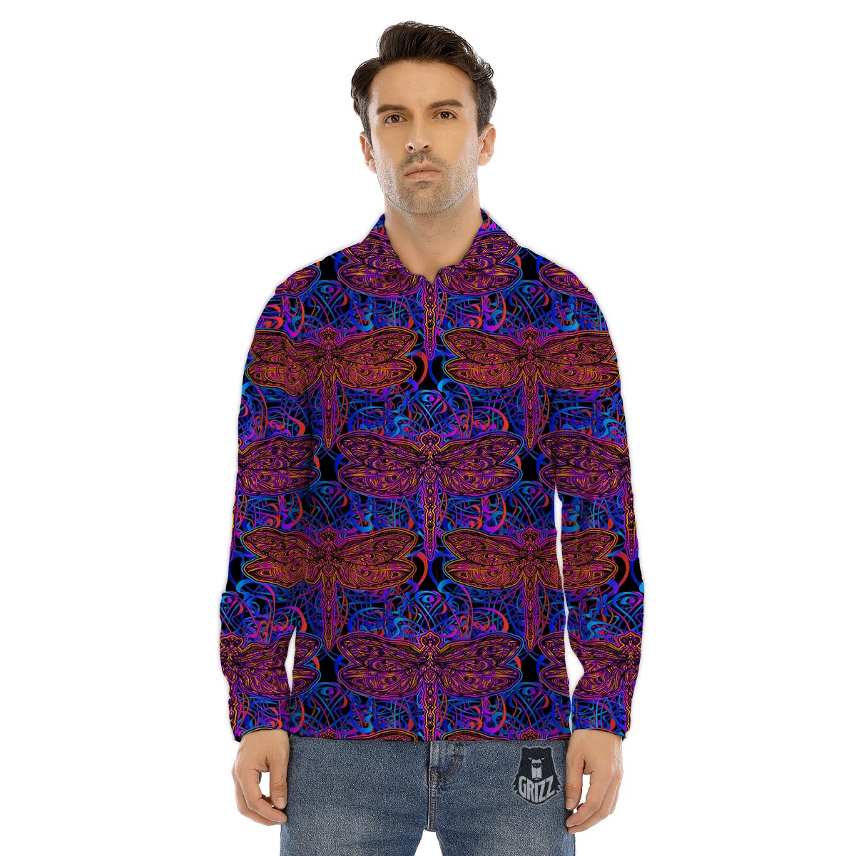 Dragonfly Trippy Print Pattern Men's Dress Shirts-grizzshop
