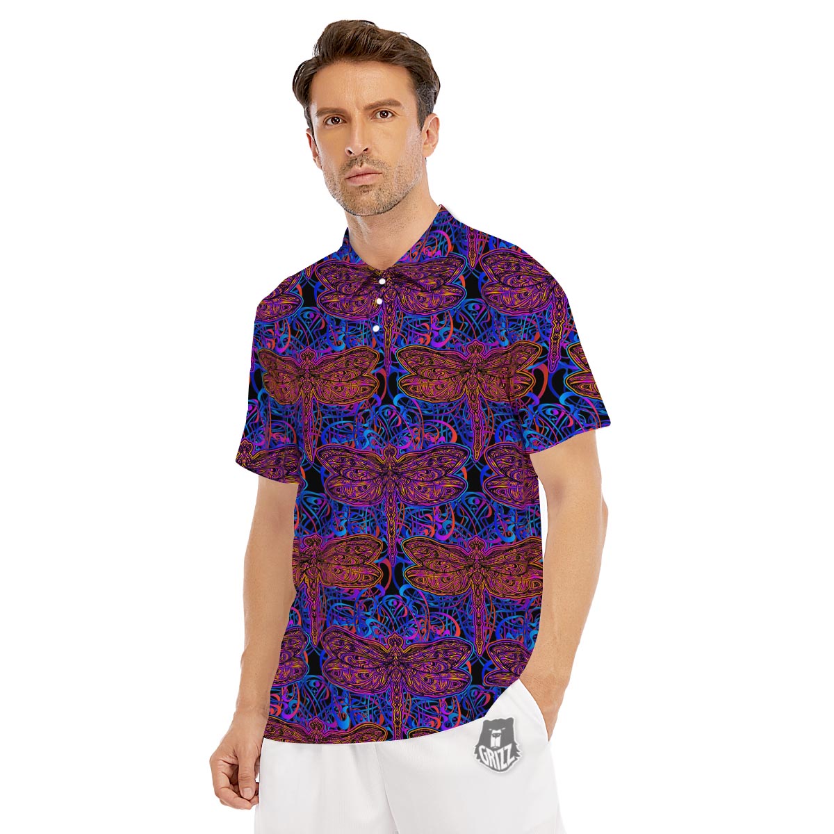 Dragonfly Trippy Print Pattern Men's Golf Shirts-grizzshop