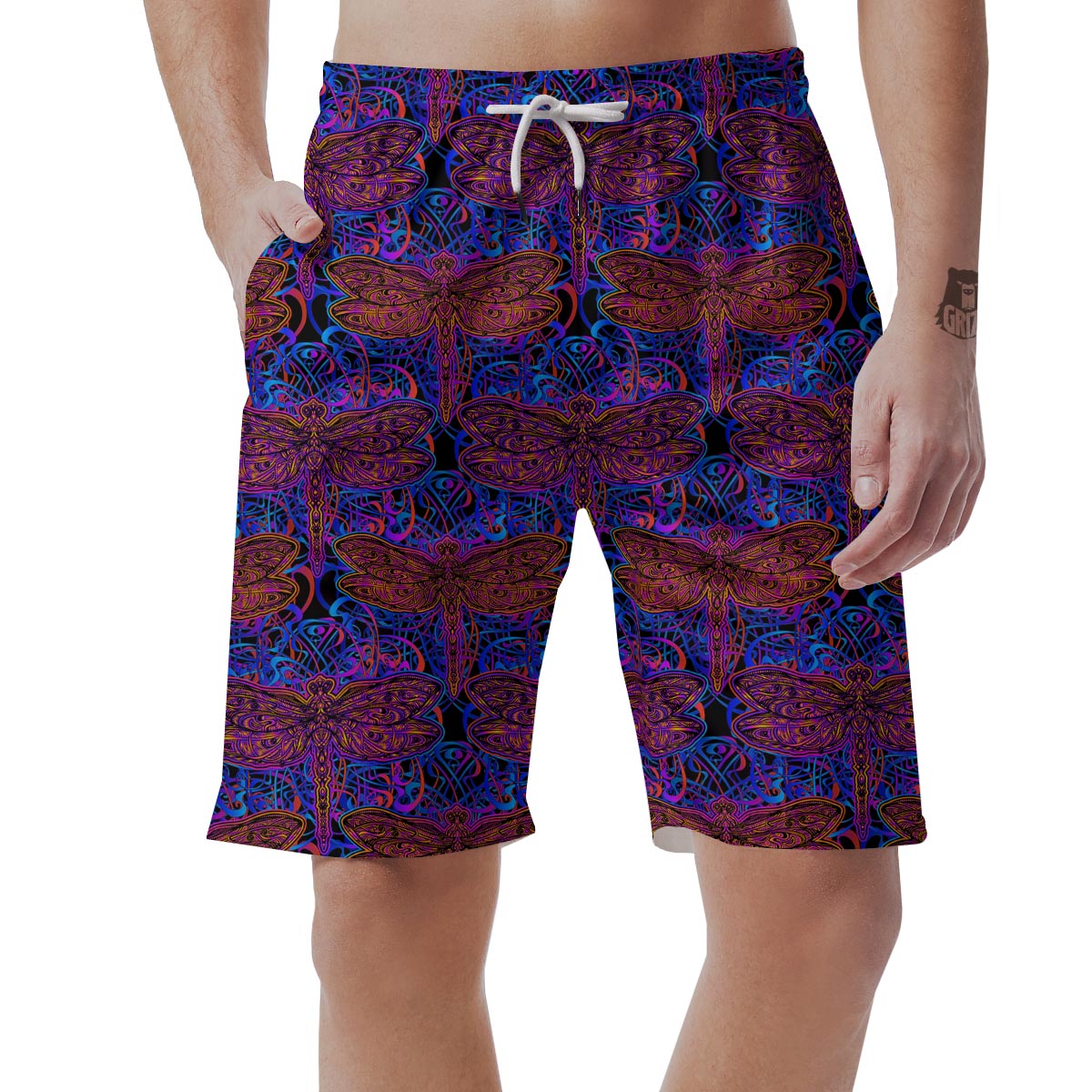 Dragonfly Trippy Print Pattern Men's Shorts-grizzshop