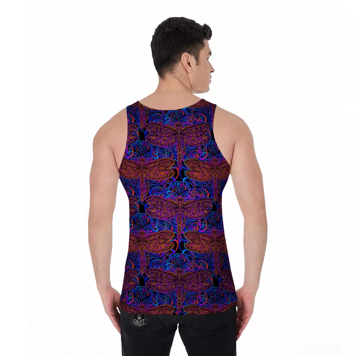 Dragonfly Trippy Print Pattern Men's Tank Top-grizzshop