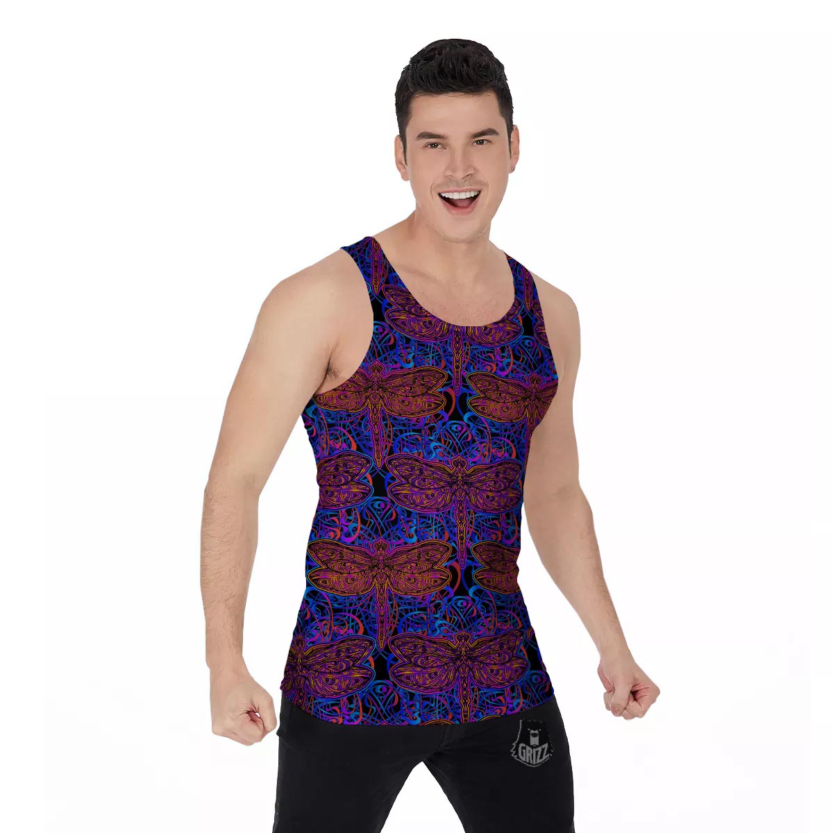 Dragonfly Trippy Print Pattern Men's Tank Top-grizzshop