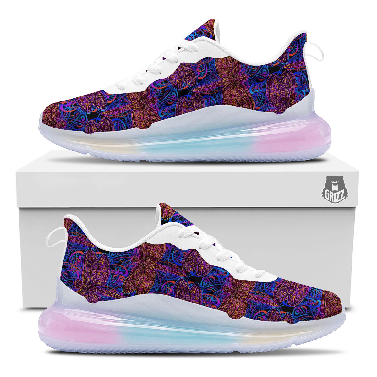 Dragonfly Trippy Print Pattern Running Sneakers-grizzshop