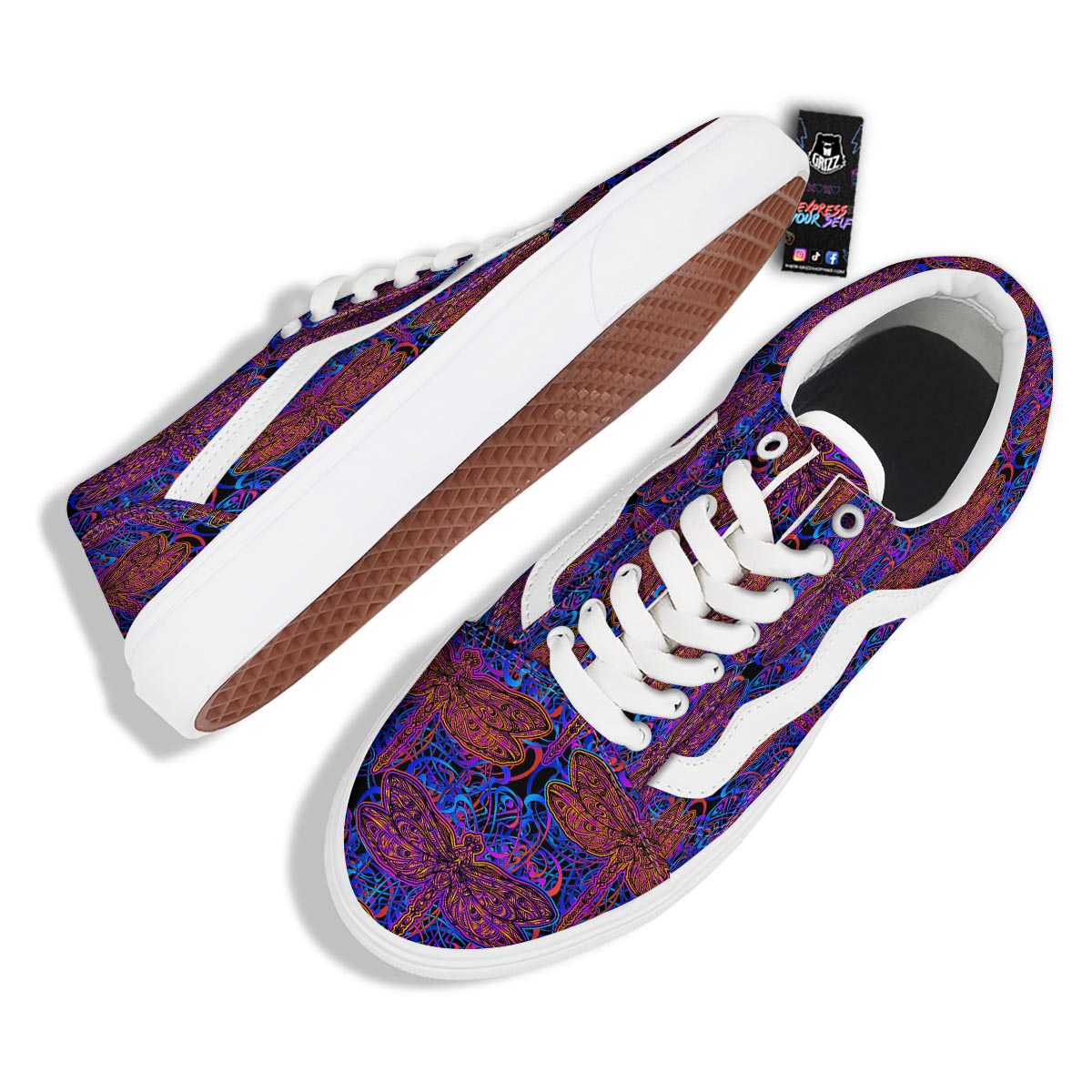 Dragonfly Trippy Print Pattern Skate Shoes-grizzshop