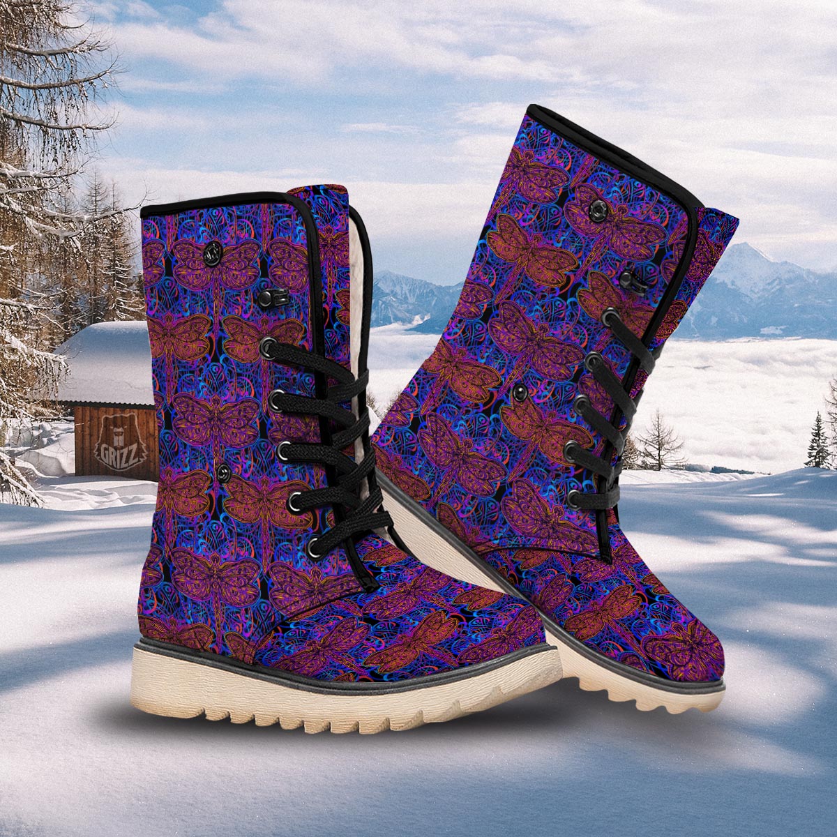 Dragonfly Trippy Print Pattern Snow Boots-grizzshop