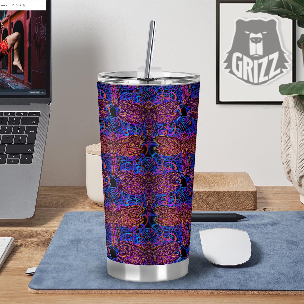Dragonfly Trippy Print Pattern Tumbler-grizzshop