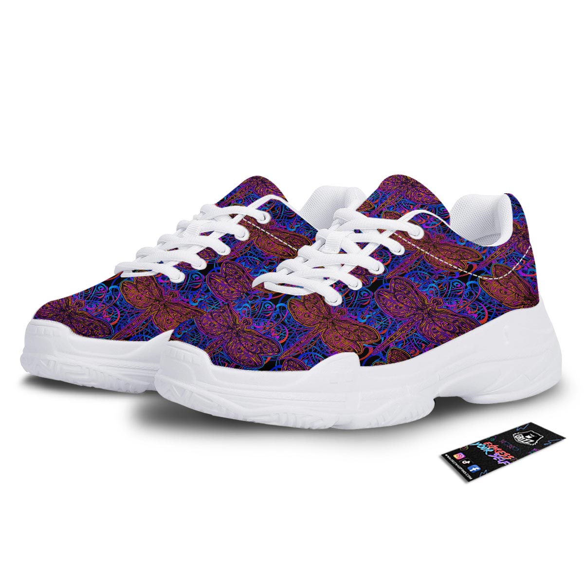Dragonfly Trippy Print Pattern White Chunky Shoes-grizzshop