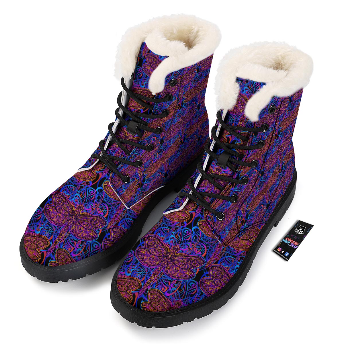 Dragonfly Trippy Print Pattern Winter Boots-grizzshop