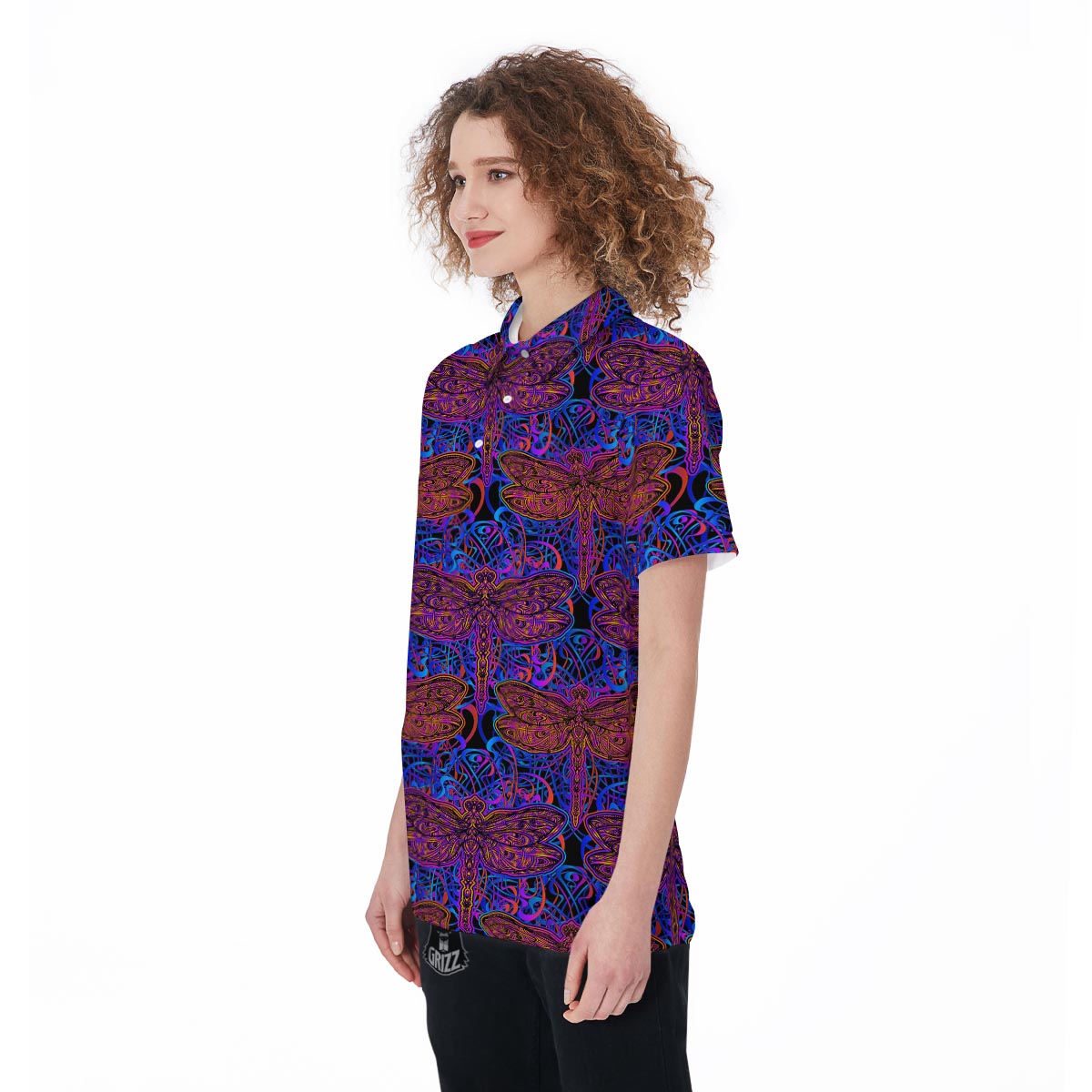 Dragonfly Trippy Print Pattern Women's Golf Shirts-grizzshop