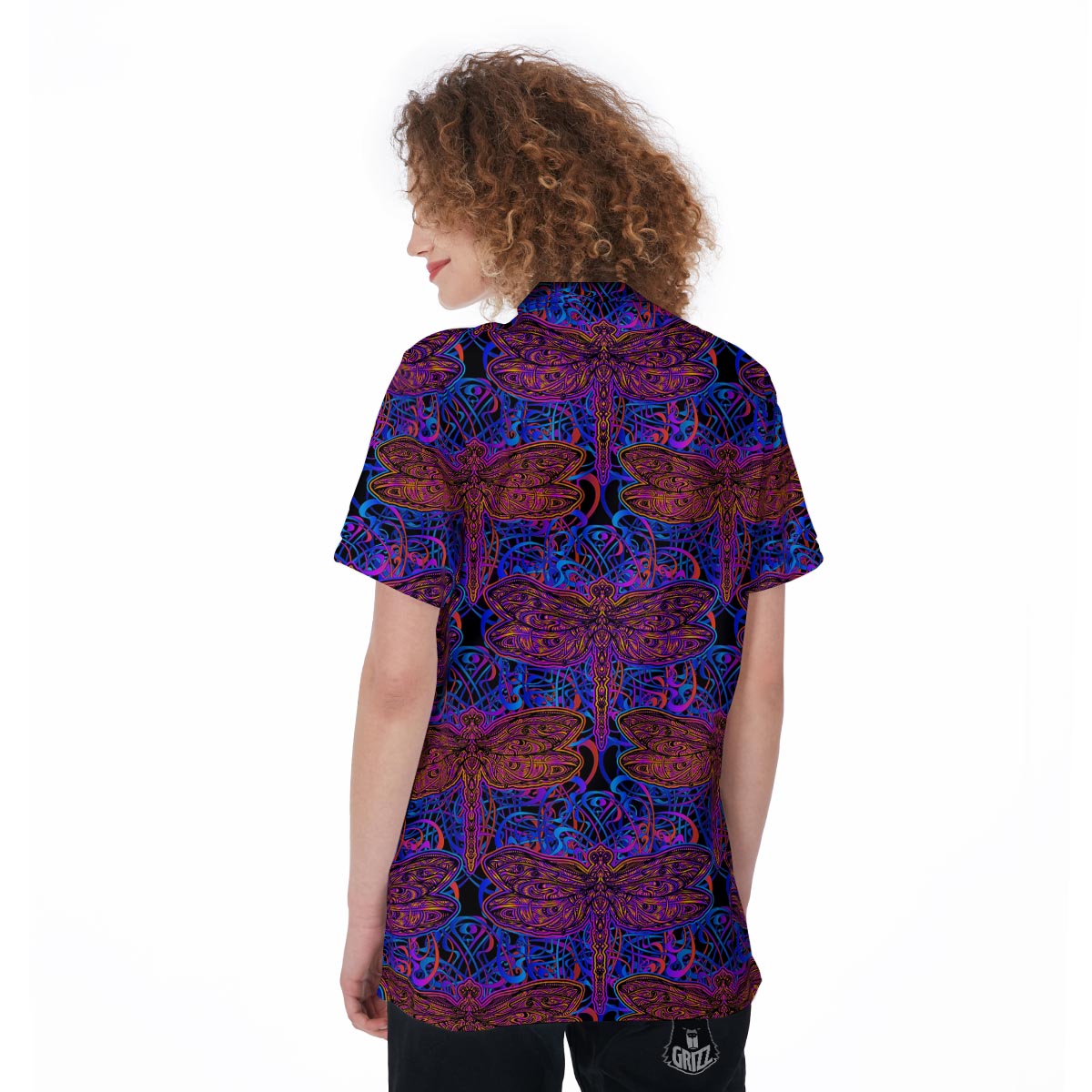 Dragonfly Trippy Print Pattern Women's Golf Shirts-grizzshop