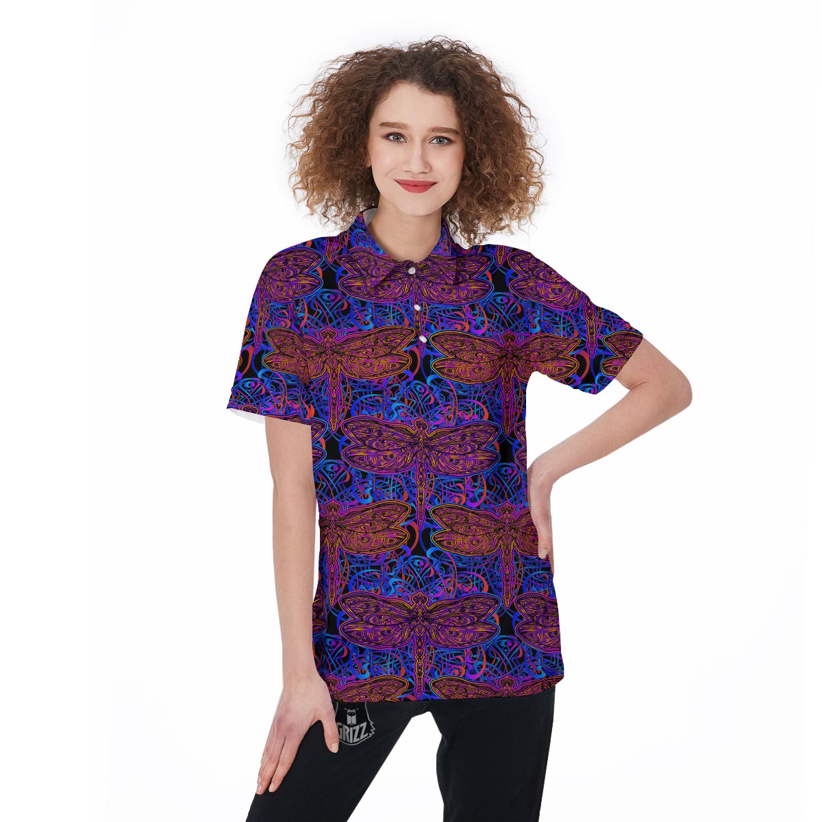 Dragonfly Trippy Print Pattern Women's Golf Shirts-grizzshop