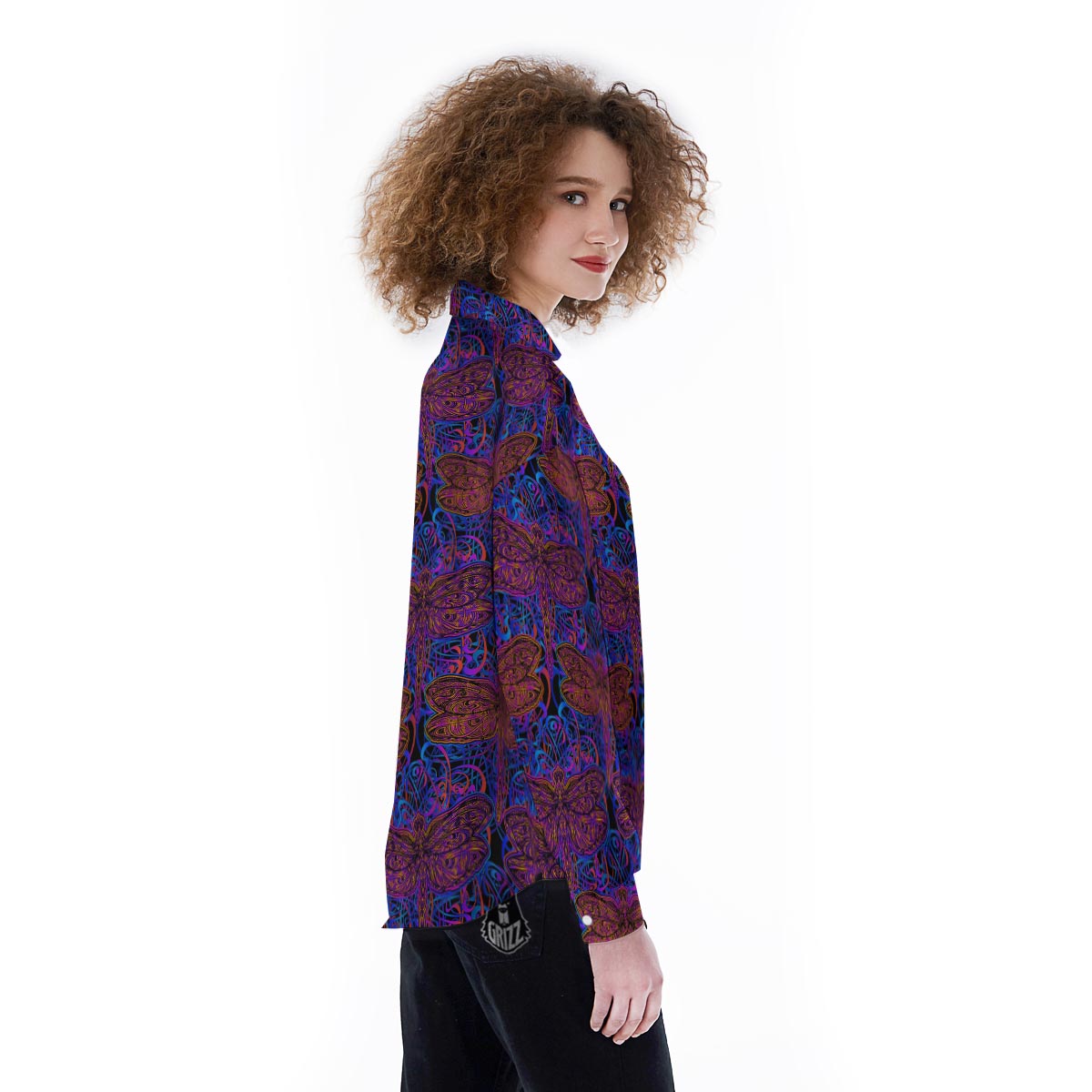 Dragonfly Trippy Print Pattern Women's Long Sleeve Shirts-grizzshop