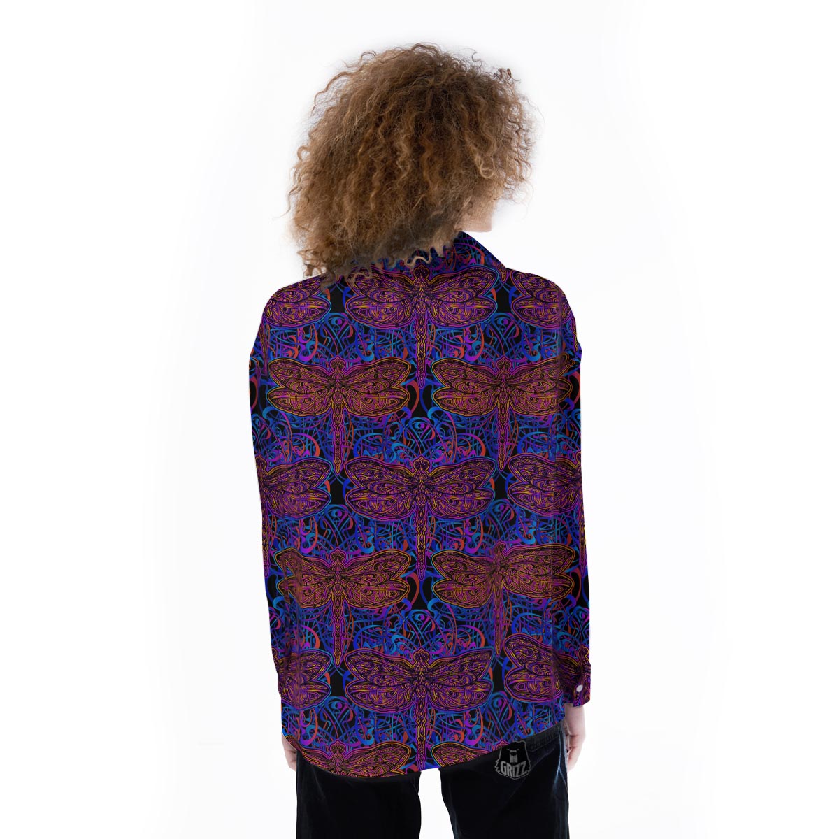 Dragonfly Trippy Print Pattern Women's Long Sleeve Shirts-grizzshop