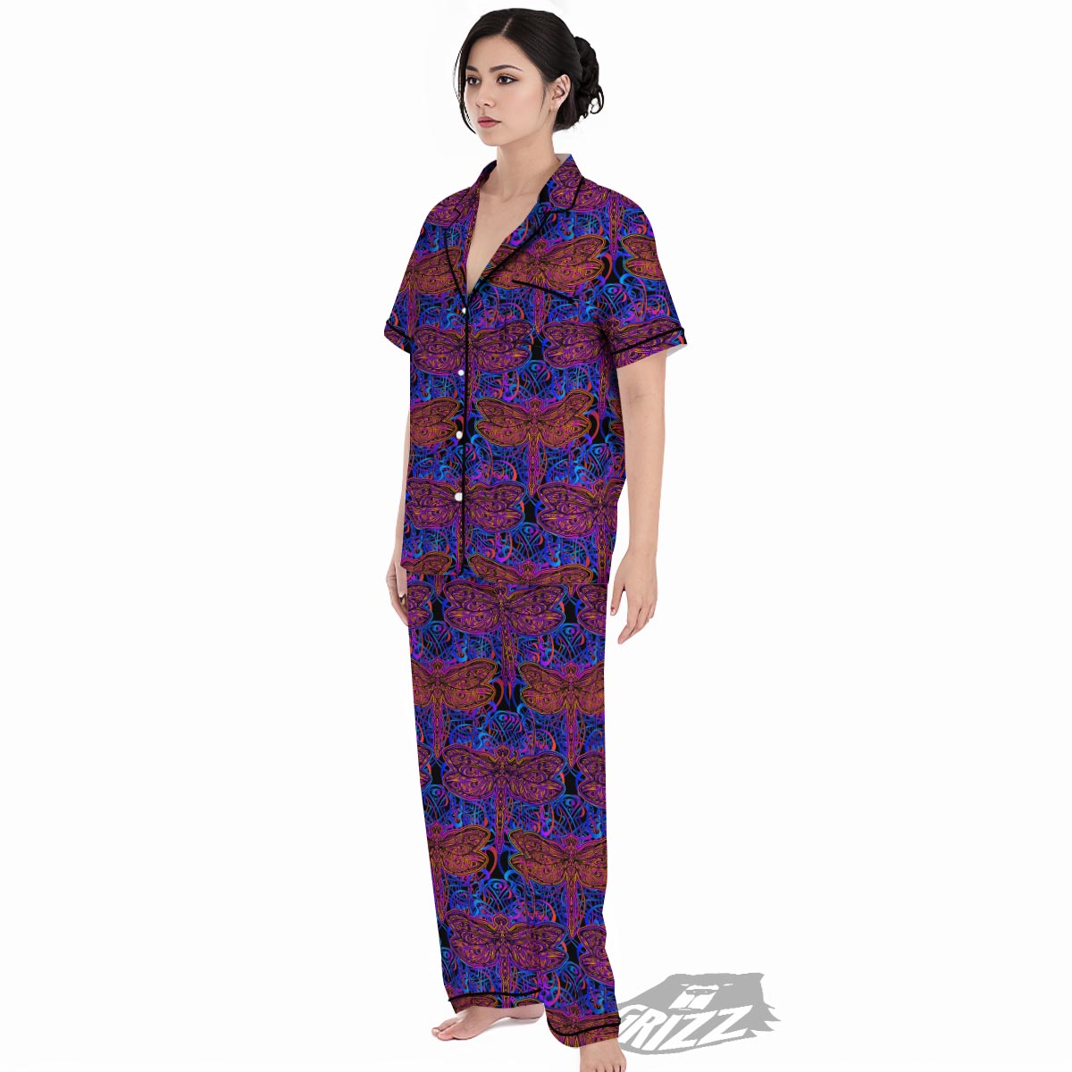Dragonfly Trippy Print Pattern Women's Pajamas Set-grizzshop
