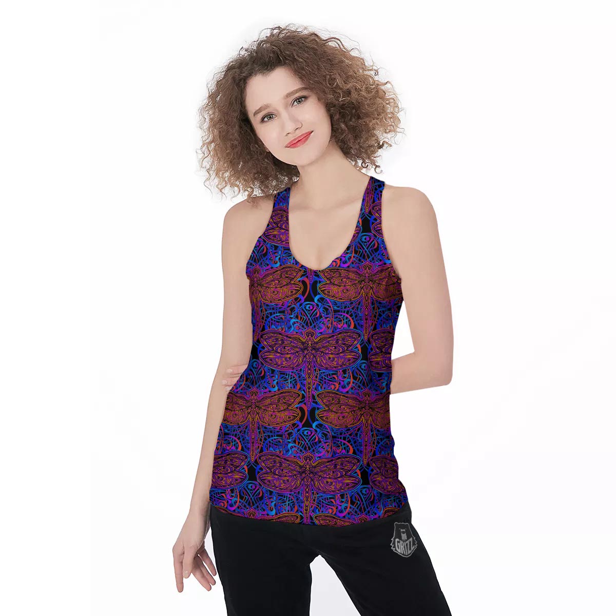 Dragonfly Trippy Print Pattern Women's Racerback Tank Top-grizzshop