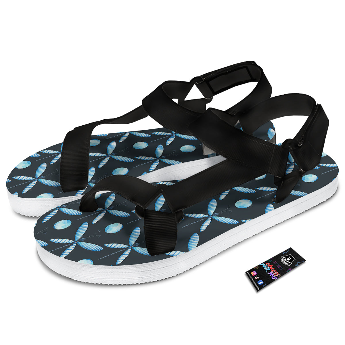 Dragonfly Turquoise Print Pattern Black Open Toe Sandals-grizzshop