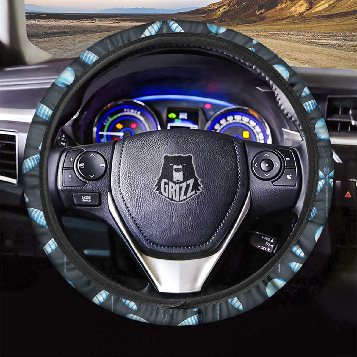 Dragonfly Turquoise Print Pattern Car Steering Wheel Cover-grizzshop