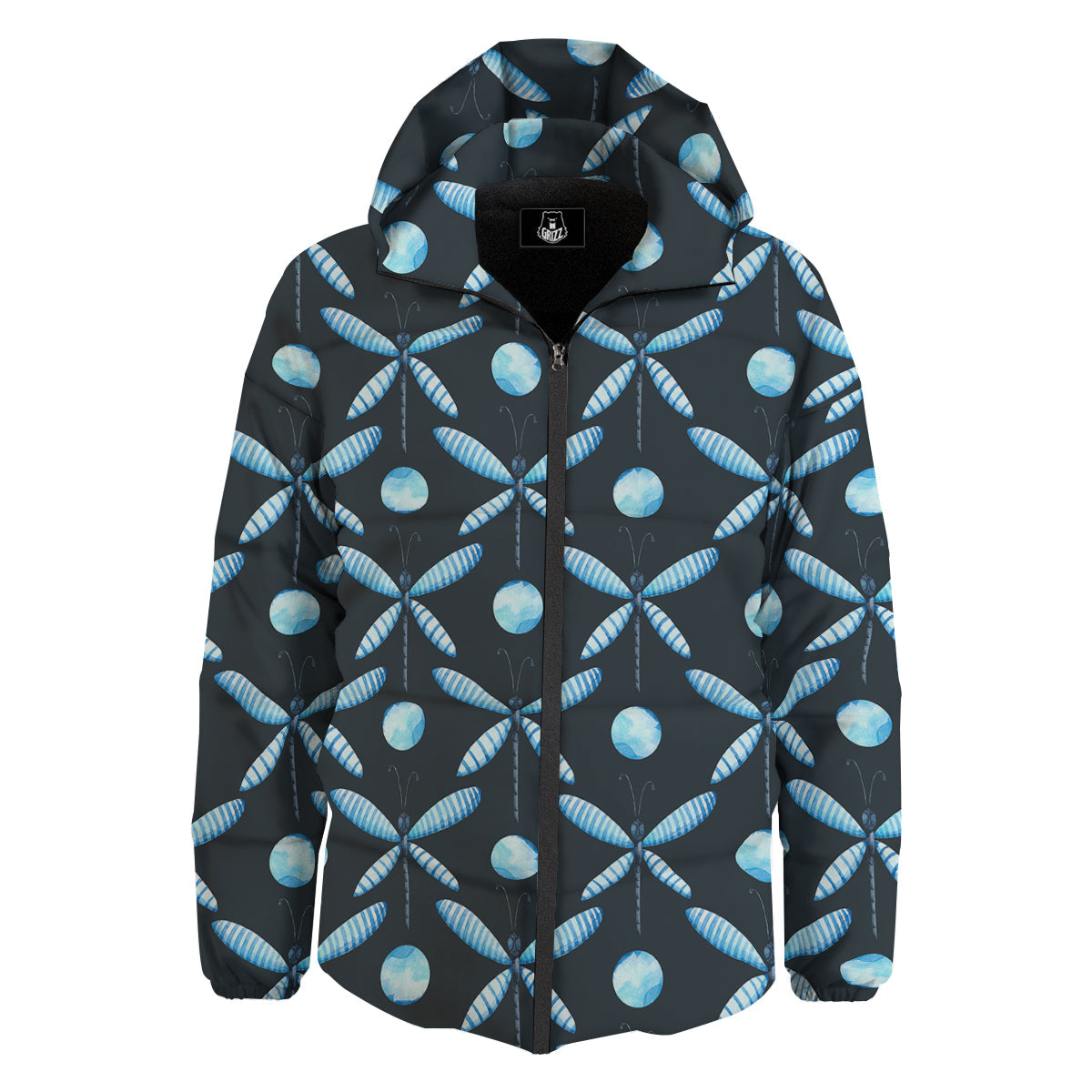 Dragonfly Turquoise Print Pattern Down Jacket-grizzshop