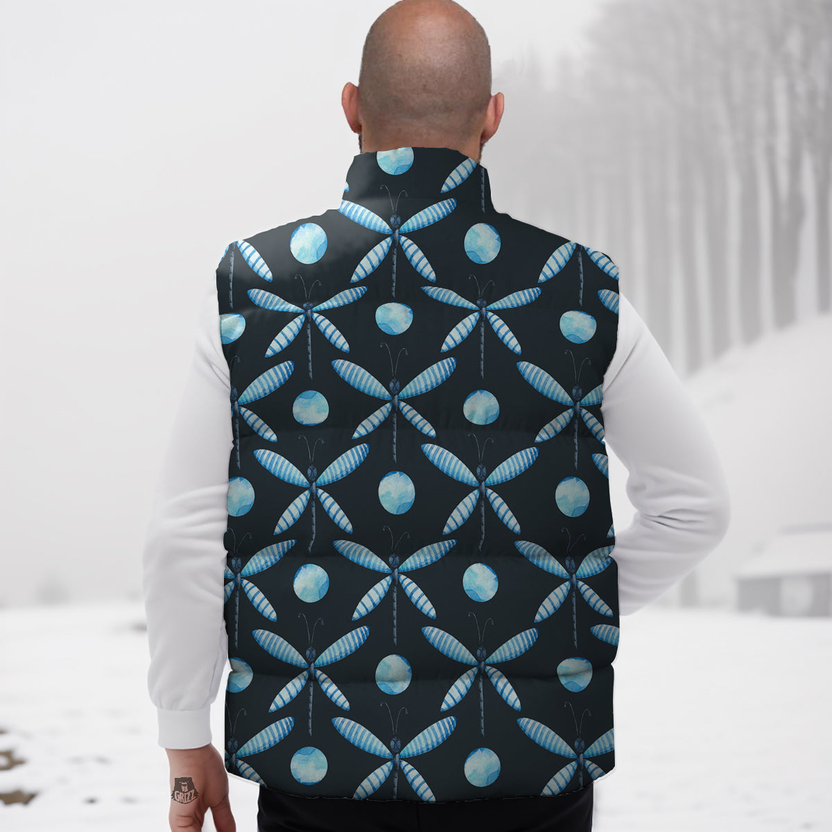 Dragonfly Turquoise Print Pattern Down Vest