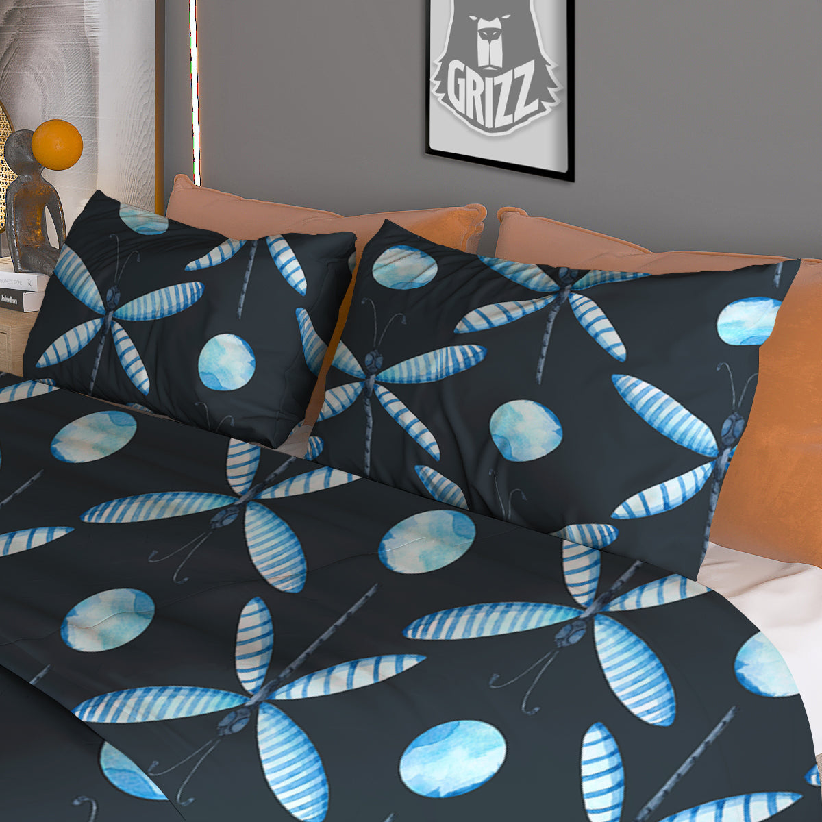 Dragonfly Turquoise Print Pattern Duvet Cover Bedding Set
