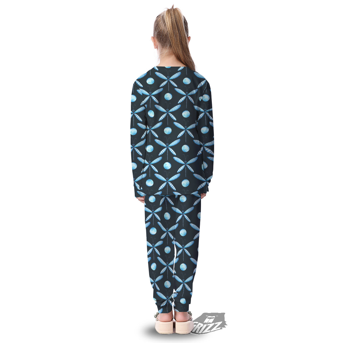 Dragonfly Turquoise Print Pattern Kid's Pajamas-grizzshop