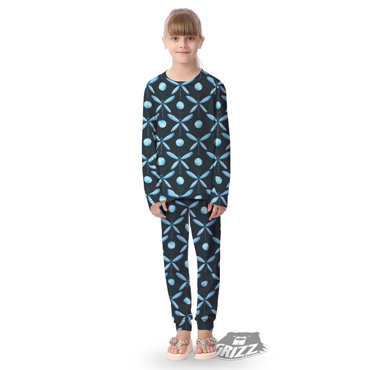 Dragonfly Turquoise Print Pattern Kid's Pajamas-grizzshop