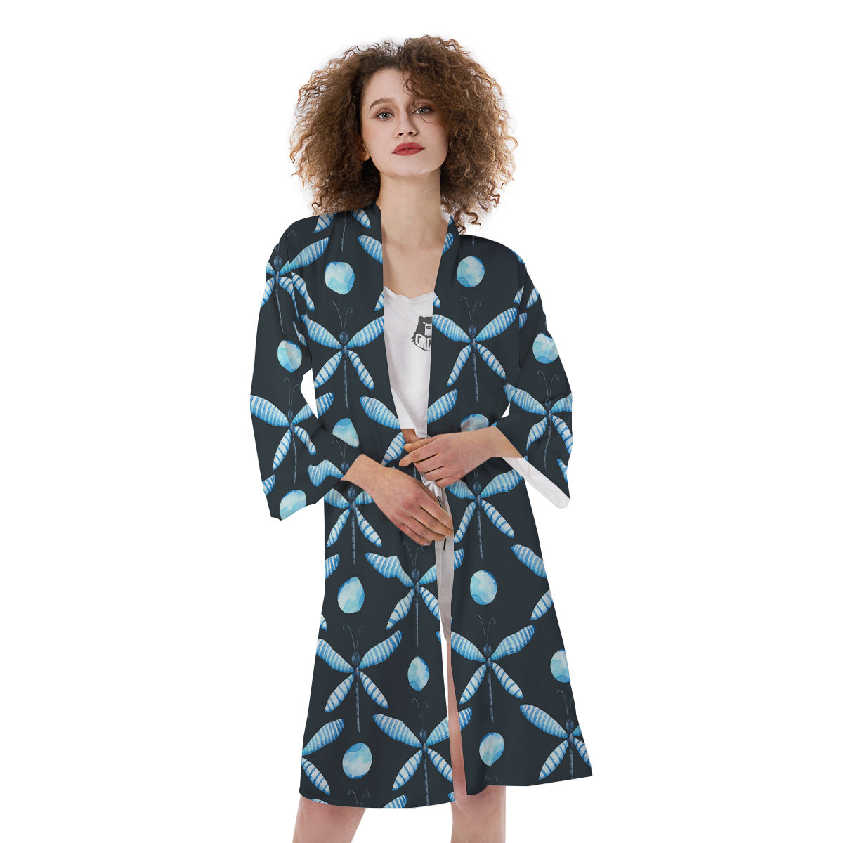 Dragonfly Turquoise Print Pattern Kimono-grizzshop