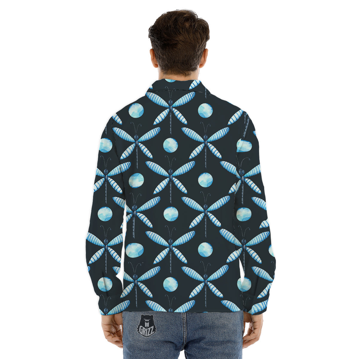 Dragonfly Turquoise Print Pattern Men's Dress Shirts-grizzshop